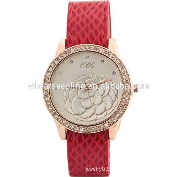 Beautiful women leather watch diamond dial floral watch